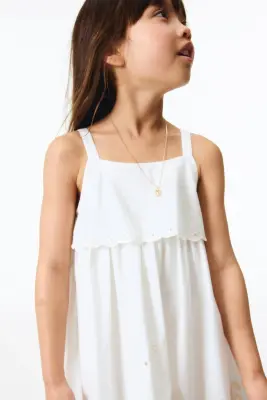 Robe brodée à bretelles fines - Blanc/palmiers