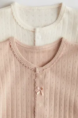 Lot de 2 pyjamas en jersey de coton - Rose ancien clair/blanc