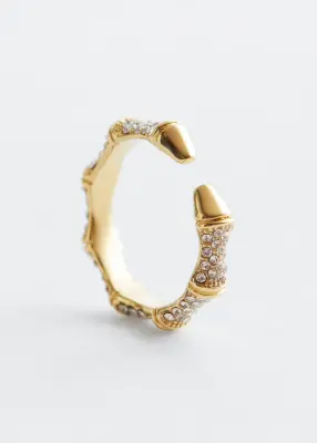 Bague façon bambou - Doré/Strass