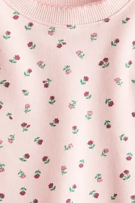 Sweat imprimé avec intérieur brossé - Rose clair/fleuri