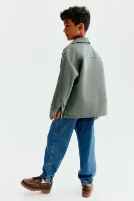 Surchemise oversize en coton - Vert ancien/Best Vibes