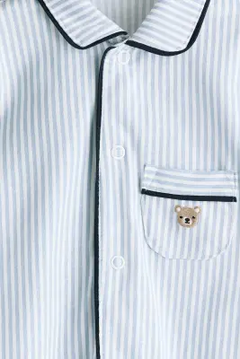 Pyjama en coton avec col - Bleu clair/ours