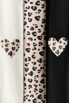 Lot de 3 leggings en coton - Beige/imprimé léopard