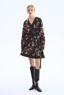 Robe portefeuille - Noir/fleuri
