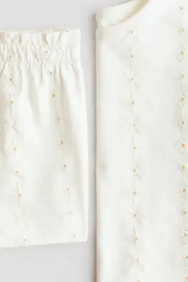 Ensemble 2 pièces avec broderie anglaise - Crème