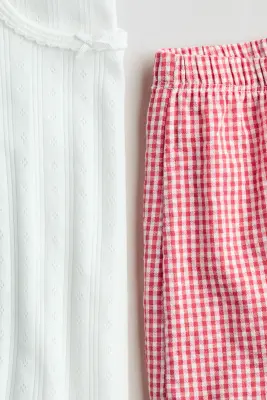Ensemble 2 pièces en coton - Blanc/carreaux rouges