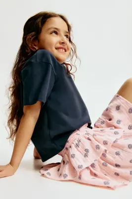 Jupe à étages en mousseline - Rose clair/fleuri