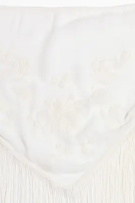 Foulard de hanches frangé avec broderies - Crème