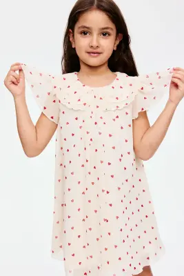 Robe en mousseline - Beige clair/cœurs