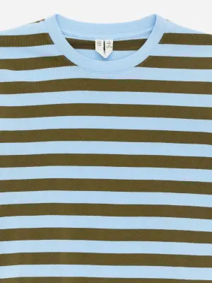 T-shirt col rond - Bleu/Vert kaki