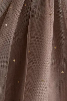 Robe en coton avec jupe en tulle - Marron/cœurs
