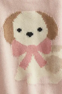 Pull en maille jacquard - Rose clair/chien
