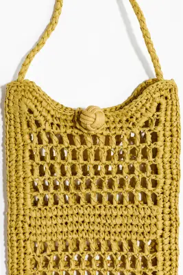 Sac en paille pour téléphone - Jaune moutarde