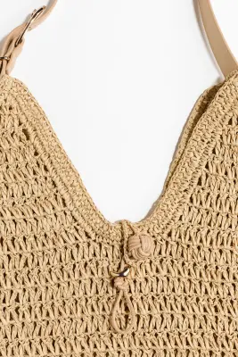 Sac porté épaule en paille - Beige