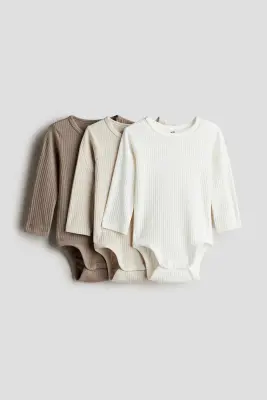 Lot de 3 bodies côtelés - Grège/beige clair