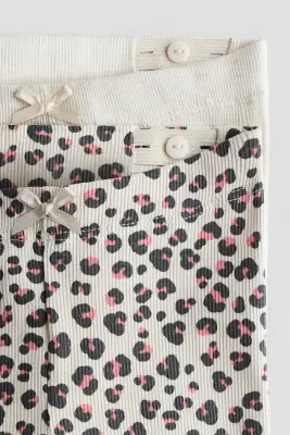 Lot de 2 leggings en coton - Beige clair/imprimé léopard