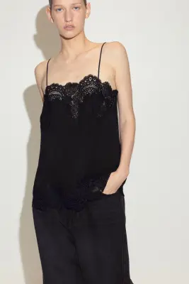 Top en viscose avec dentelle - Noir
