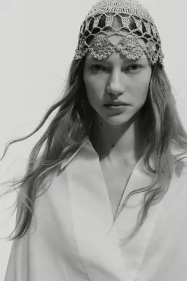 Chapeau façon crochet - Taupe/doré