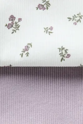Lot de 2 pyjamas en coton côtelé - Violet clair/fleuri
