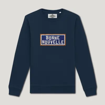 SWEAT SHIRT COTON BIO BRODÉ - BONNE NOUVELLE - NAVY
