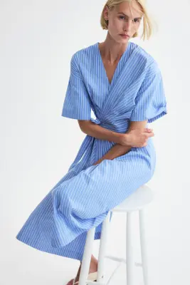 Robe portefeuille midi - Bleu clair/rayures tennis