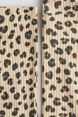 Ensemble 2 pièces en maille côtelée et brossée - Beige/imprimé léopard
