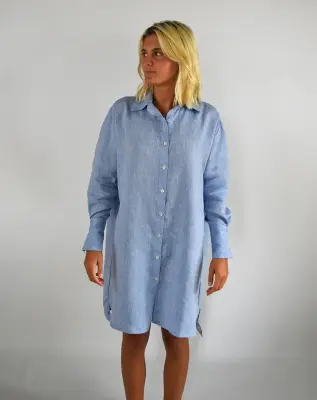 Robe Chemise Zazum en lin Chambray Bleu