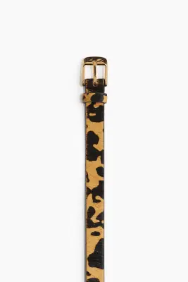 Ceinture fine en cuir - Beige/imitation léopard