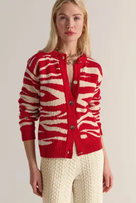 Cardigan Giboulé rouge et écru