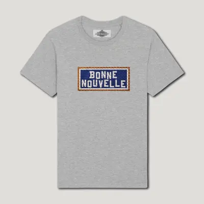 T-SHIRT COTON BIO BRODÉ - BONNE NOUVELLE - GRIS