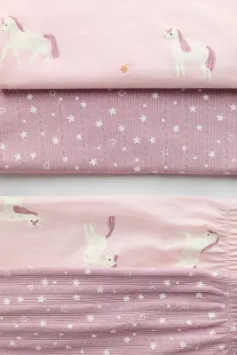Lot de 2 pyjamas en coton - Rose ancien clair/licornes