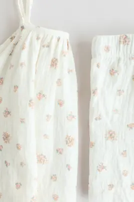 Ensemble 2 pièces en mousseline de coton - Crème/fleuri