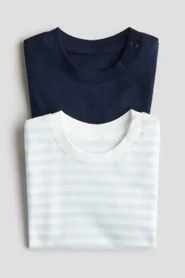 Lot de 2 T-shirts en coton - Bleu marine/rayé