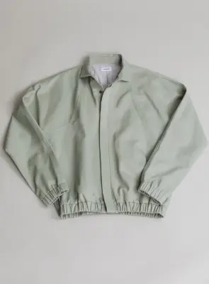 Bomber Jacket with Italian Collar in Mint Denim Canvas