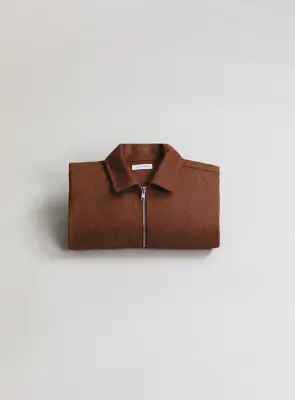 Overshirt with Vest Pockets in Tobacco Denim Canvas