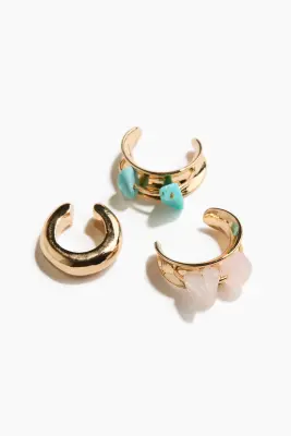Lot de 3 bagues d'oreilles - Doré/turquoise