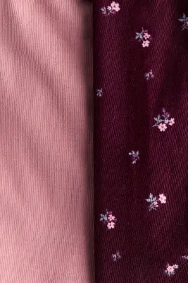 2-pack cotton corduroy trousers - Rouge foncé/fleuri