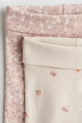 Lot de 2 leggings en jersey de coton - Rose/fleuri