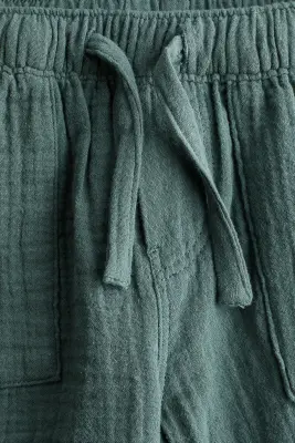 Pantalon en mousseline de coton - Vert foncé
