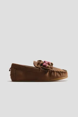 Loafers barefoot avec perles fantaisie - Marron/cœurs