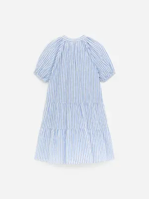 Robe en coton et lin - Bleu/Blanc