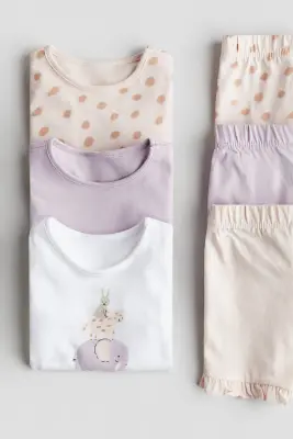 Lot de 3 pyjamas - Rose pêche/violet