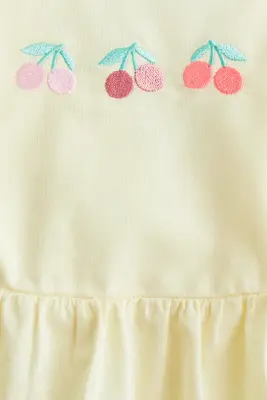 Robe en coton - Jaune clair/cerises