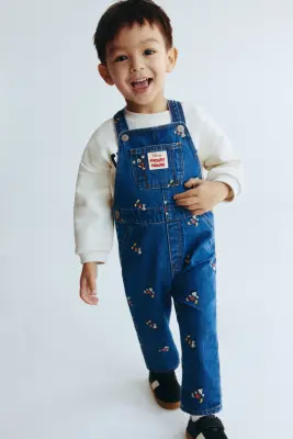 Salopette en denim imprimé - Bleu denim/Mickey