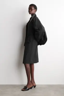 JUPE CRAYON À TAILLE FRONCÉE - NOIR