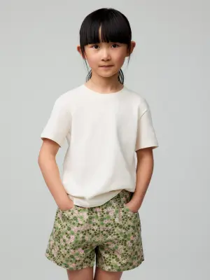 Short en jean - Vert kaki/Motif floral rose