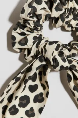 Chouchou en coton à motif - Beige clair/imprimé léopard