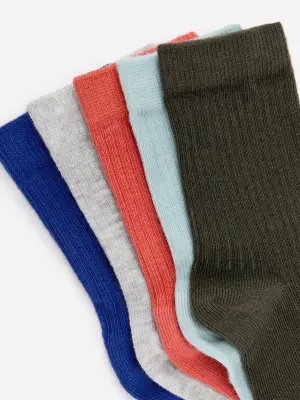Chaussettes en maille côtelée, 5 paires - Bleu/Multicolore