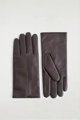 GANTS EN CUIR DOUBLÉS DE CACHEMIRE ET DE LAINE - BRUN FONCÉ