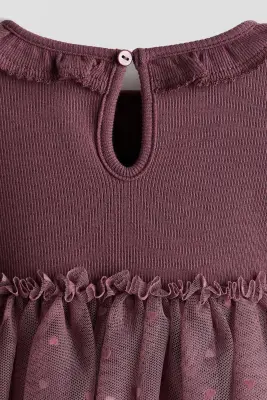 Robe en coton avec jupe en tulle - Rose ancien foncé